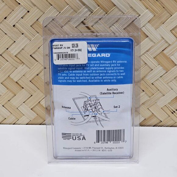 Winegard RV-7542 12 Volt Wall Plate TV Antenna Power Supply Sat Cable Input Jack - Picture 2 of 6